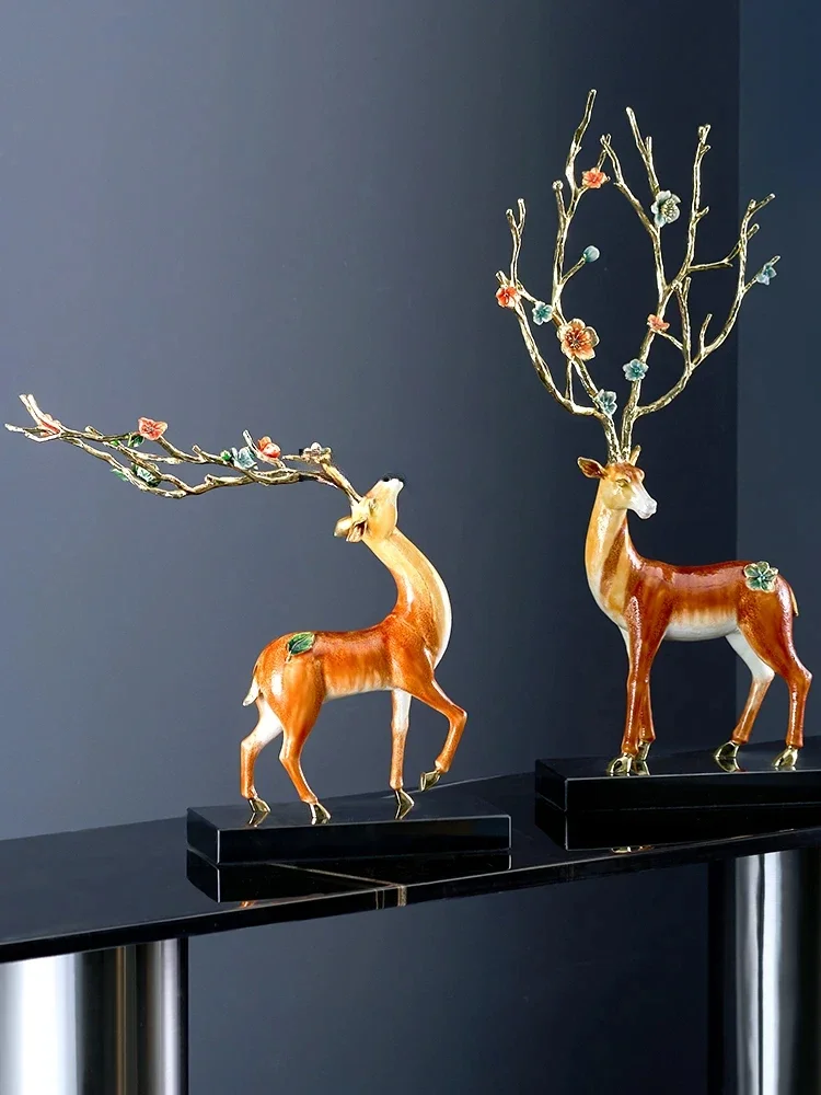 New Chinese Enamel Fortune Deer Decoration Living Room Corner Table Creative Hallway Entry Luxury Home Ornament