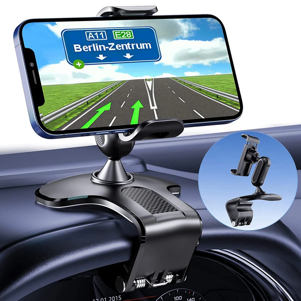 360° Rotation Car Phone Holder Mount for 4-7" Smartphones Clip Holder Car Dashboard Phones Mount Strength Clamp For IOS Android