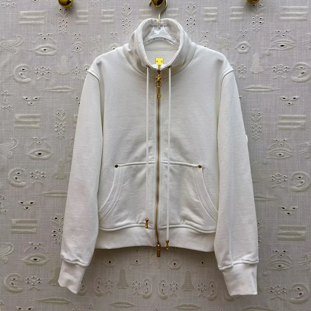 

2025 New Autumn Fashion Oversized Loose Casual Sweatshirt Women Gold Key Zipper Stand Collar Streetwear Solid Cool Jacket