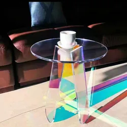 Nordic Light Luxury Acrylic Rainbow Color Coffee Table Iridescent Balcony Table Round Side Table Accent Table for Living Room