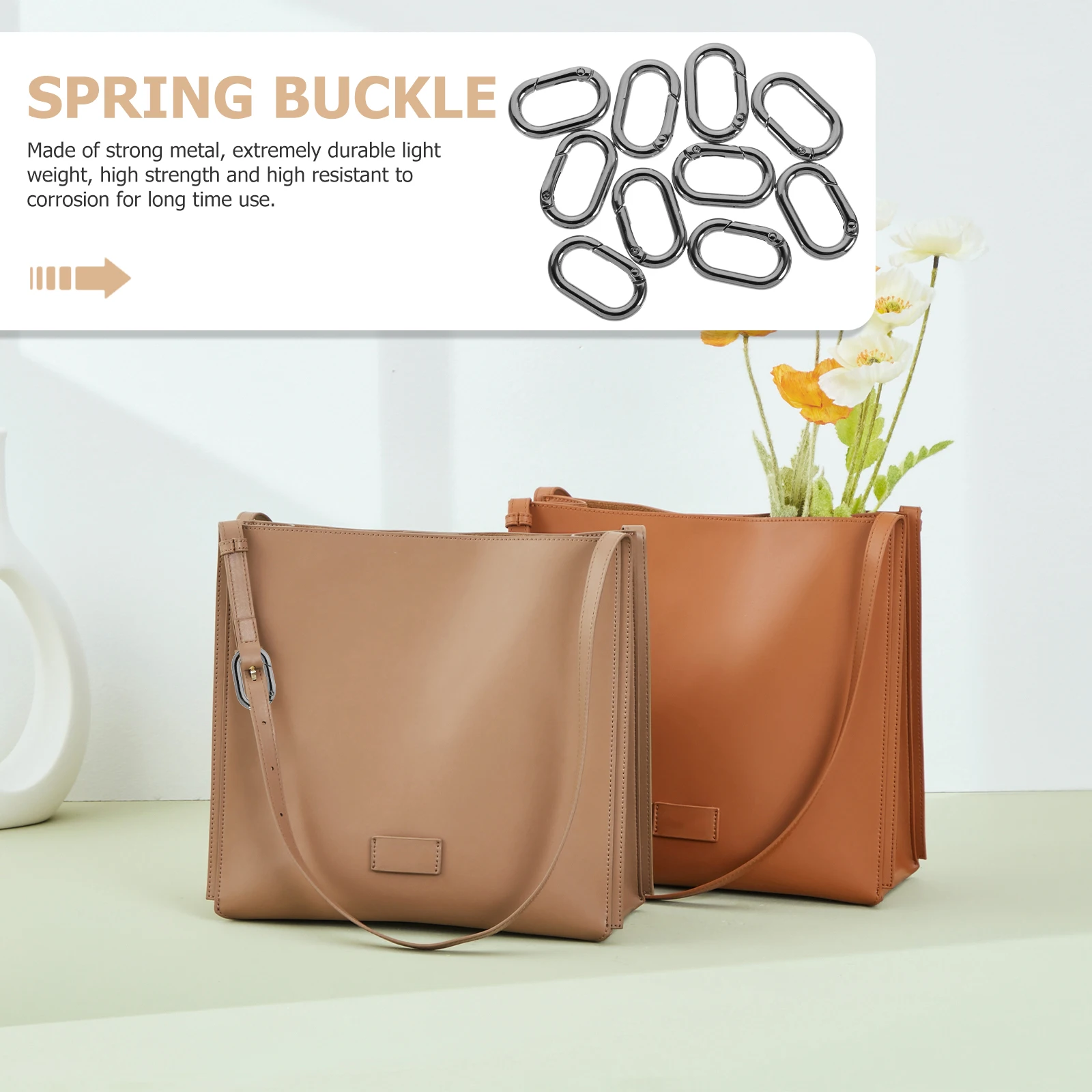 

10pcs Oval Spring Clasp Metal Carabiner Key Chain Silver Rings Easy Open Close Durable Lightweight Jewelry Accessories Snap