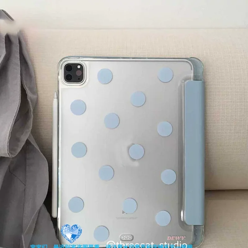 Blue Polka Dots Korea ins Y2K Tablet Case For iPad Pro 11 13 M2 M4 M3 10.2 5/6th 7/8/9/10/11th Mini 6 7 Air 1 2 3 4 5 6 Cover
