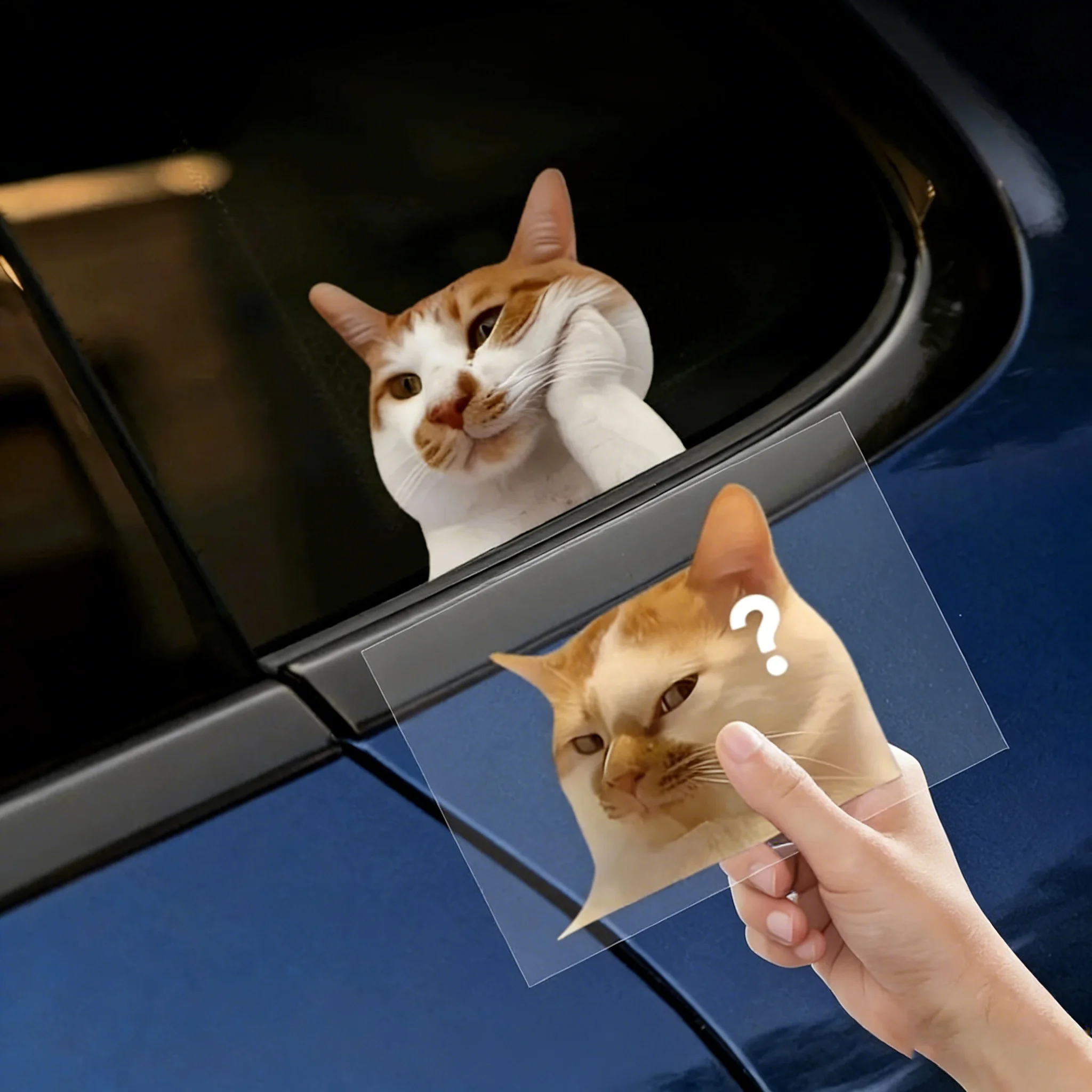 Funny Meme Cat Car Decal, Surprised Cat Face Vinyl Sticker, Creative Waterproof Decor for Laptop, Luggage & Car Window