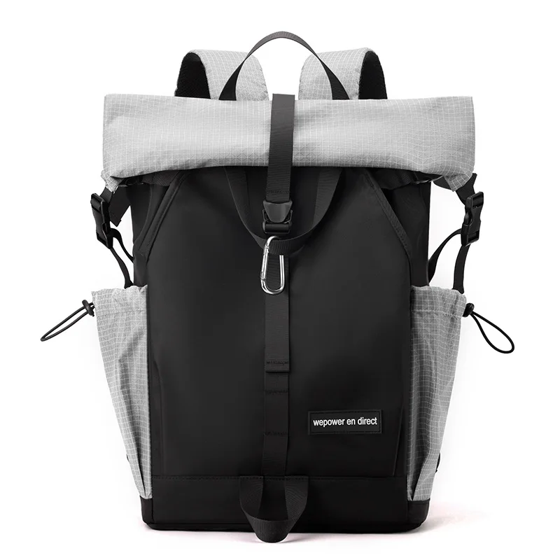 Roll-top functional men's backpack, multi-carrying style, water-resistant polyester, large-capacity laptop backpack, suitable for students, travel, and commuting