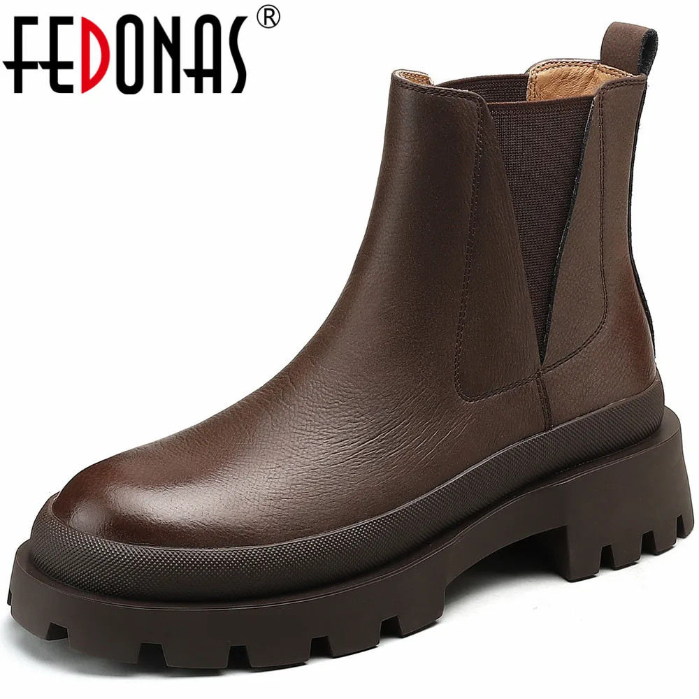 

FEDONAS Platforms Leisure Women Ankle Boots Autumn Winter New Arrival Genuine Leather Round Toe Casual Outdoor Shoes Woman 2024