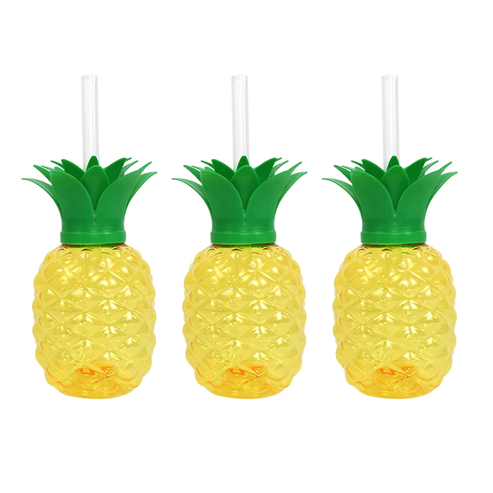 3/6pcs Hawaiian Summer Party Cup 500ml Pineapple/Strawberry Shape Drinking Juice Cup with Straw Birthday Party Decoration