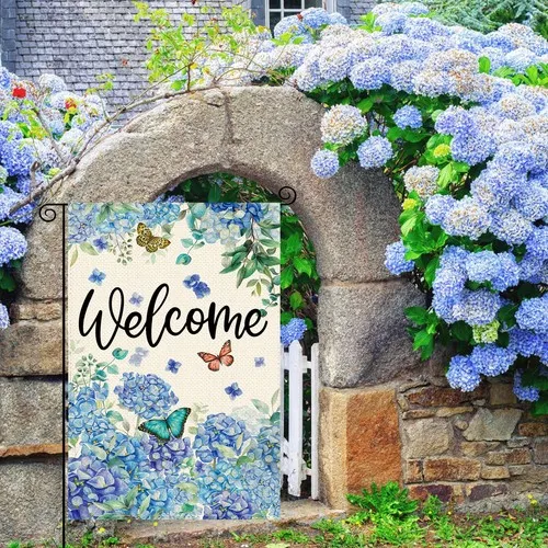 Spring Hydrangea Garden Flag 12 x 18 Inch Double Sided Summer Blue Flower Flo... YYZ