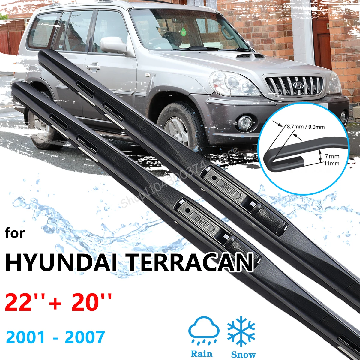 

For Hyundai Terracan 2001~2007 Front Brushes Wiper Blades Rubber Window Windshield Windscreen U J Hook Cutter Auto Accessories