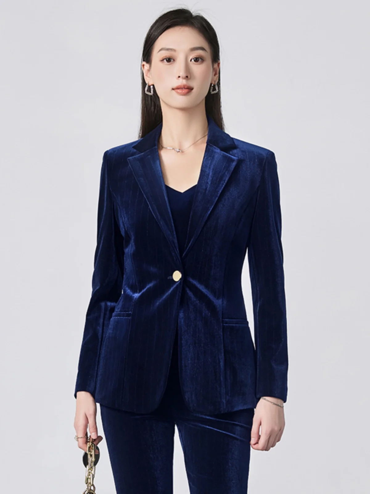 High-End Velvet Suit Set Women's Autumn Winter New Style Commute Professional Formal Workwear Waist-Cinching OL Suit