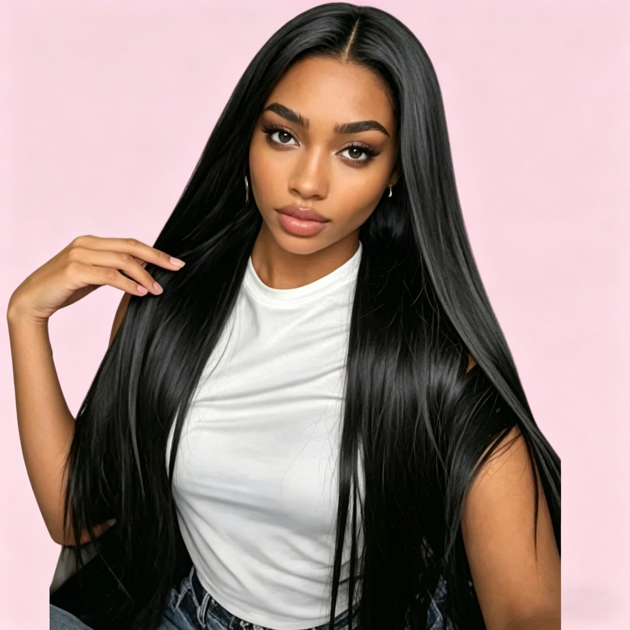 

3B 3C Straight Human Hair Wigs Natural Black HD Lace Front Wigs Pre Plucked