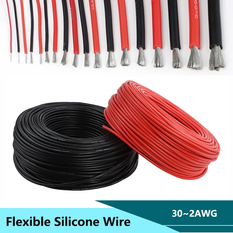 Heat Resistant Silicone Wire 30~ 2AWG High Quality Flexible Red Black Silicone Electric Cable For Solar Panels Car Auto Battery