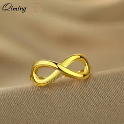 QIMING Dainty Eternal Infinity Rings Women Stainless Steel Statement Jewelry Figure Eight Knot Open Ring