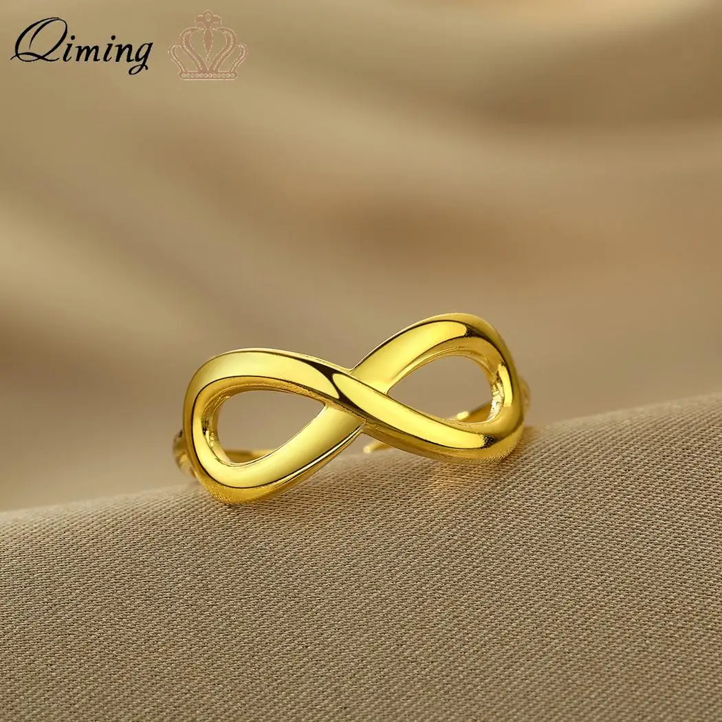 QIMING Dainty Eternal Infinity Rings Women Stainless Steel Statement Jewelry Figure Eight Knot Open Ring