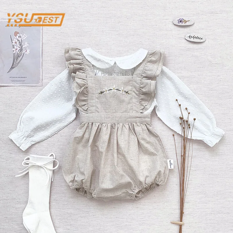 

Autumn Newborn Baby Girls Sleeveless Embroidery Rompers Children Jumpsuit Infant Cute Kids Baby Girls Braces Clothes Rompers