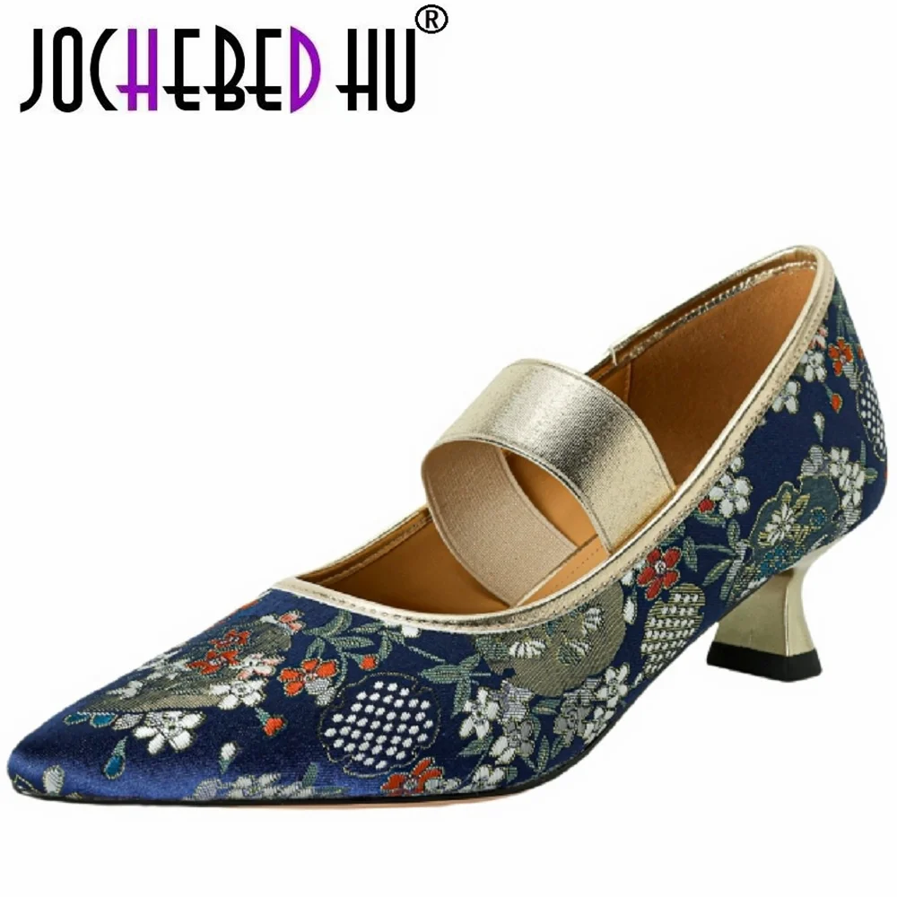 1948 jochebed hu】scarpe da donna fatte a mano con fiori colorati Patchwork di base décolleté con tacco alto Point Plus scarpe con tacco 34-40