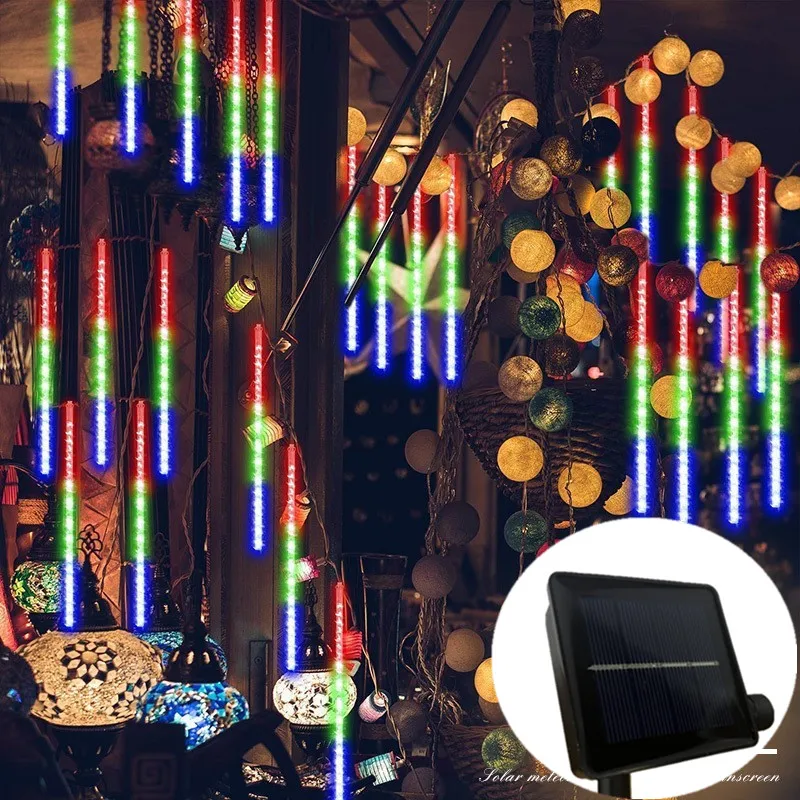 

LED Holiday Light Christmas Tree Decoration 30/50CM Solar Meteor Shower String Light 8 Tubes Wedding Garden Garlands Fairy Light