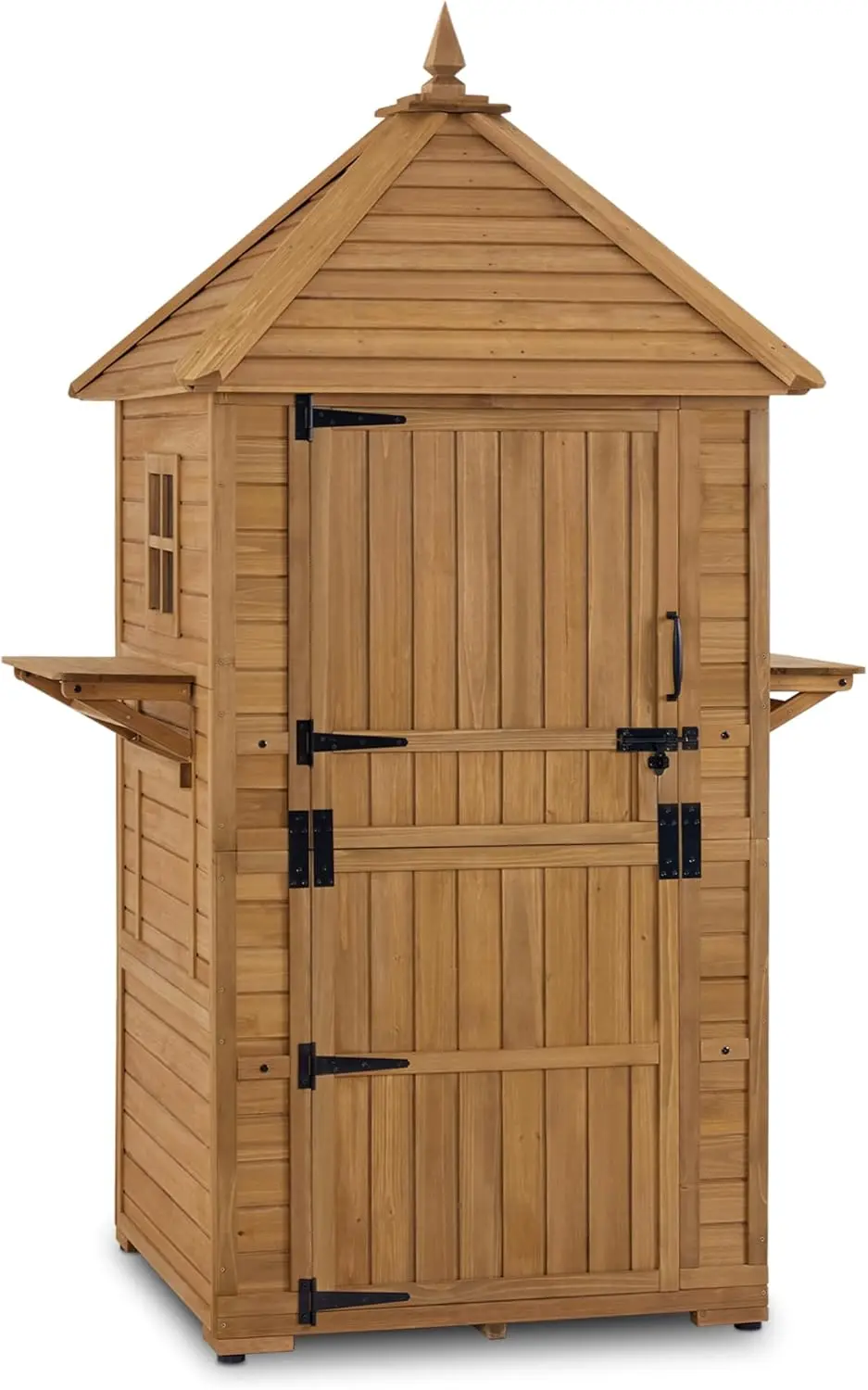 Mcombo Large Outdoor Storage Shed With Lockable Door And 6 Shelves, Outside Tall Tool Wooden Cabinet With Double Foldable