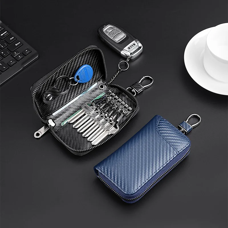 

ZK30 Carbon Fiber Fabric Keychain Unisex Car Key Bag Multifunction Organizer Wallet Holder Housekeeper Car Small Case Keys Pouch