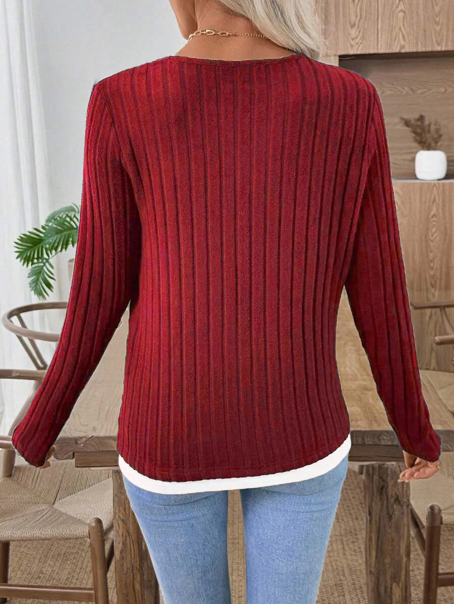 Solid Color Casual Loose Sweaters Women Autumn T-shirts Long Sleeve Blouses Pullovers Fashion Female Button Crew Neck Tunic Tops