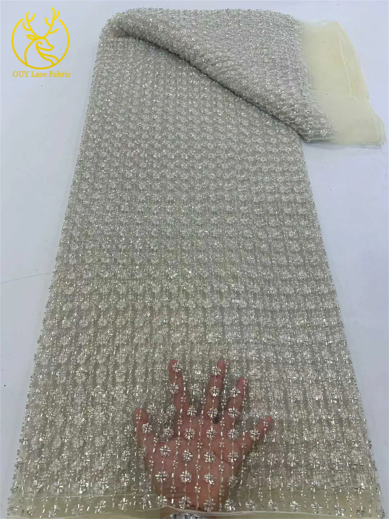 2026 Afrika handgemachte Perlen Spitze Stoff neueste Französisch Mesh Pailletten Spitze Stoff Nigeria Tüll Spitze Damen Party Kleid Material – Detail 11