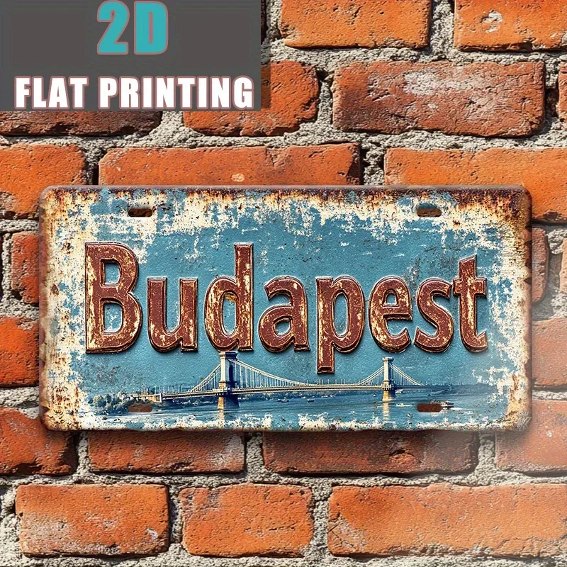 2D Flat,1pc Vintage Metal Aluminum Sign from Budapest, Decorative Plaque And Sign,Travel Style,Gift for Him,Gift for Her