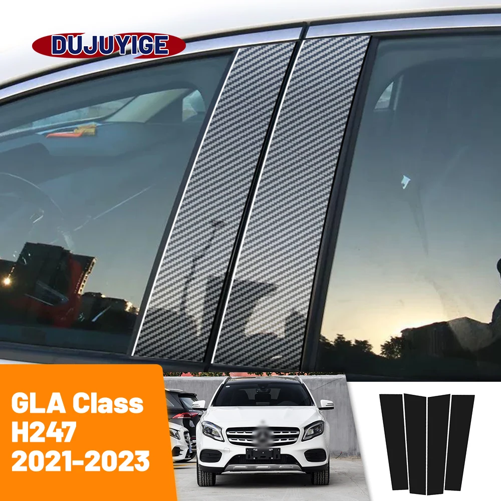 For Mercedes Benz GLA Class H247 2021-2023 2022 Carbon Fiber Window Door Column Deal B C Pillar Post Cover Trim Sticker