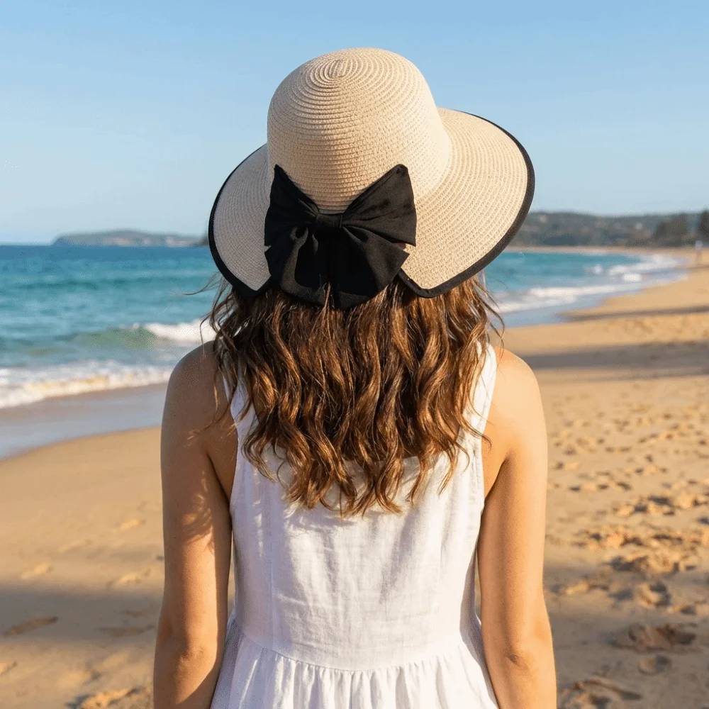 

Elegant Large Bow Straw Weave Sun Hat Fisherman Hat Bohemian Sunscreen Bucket Hat Wide Brim Breathable Bowknot Sun Cap Riding
