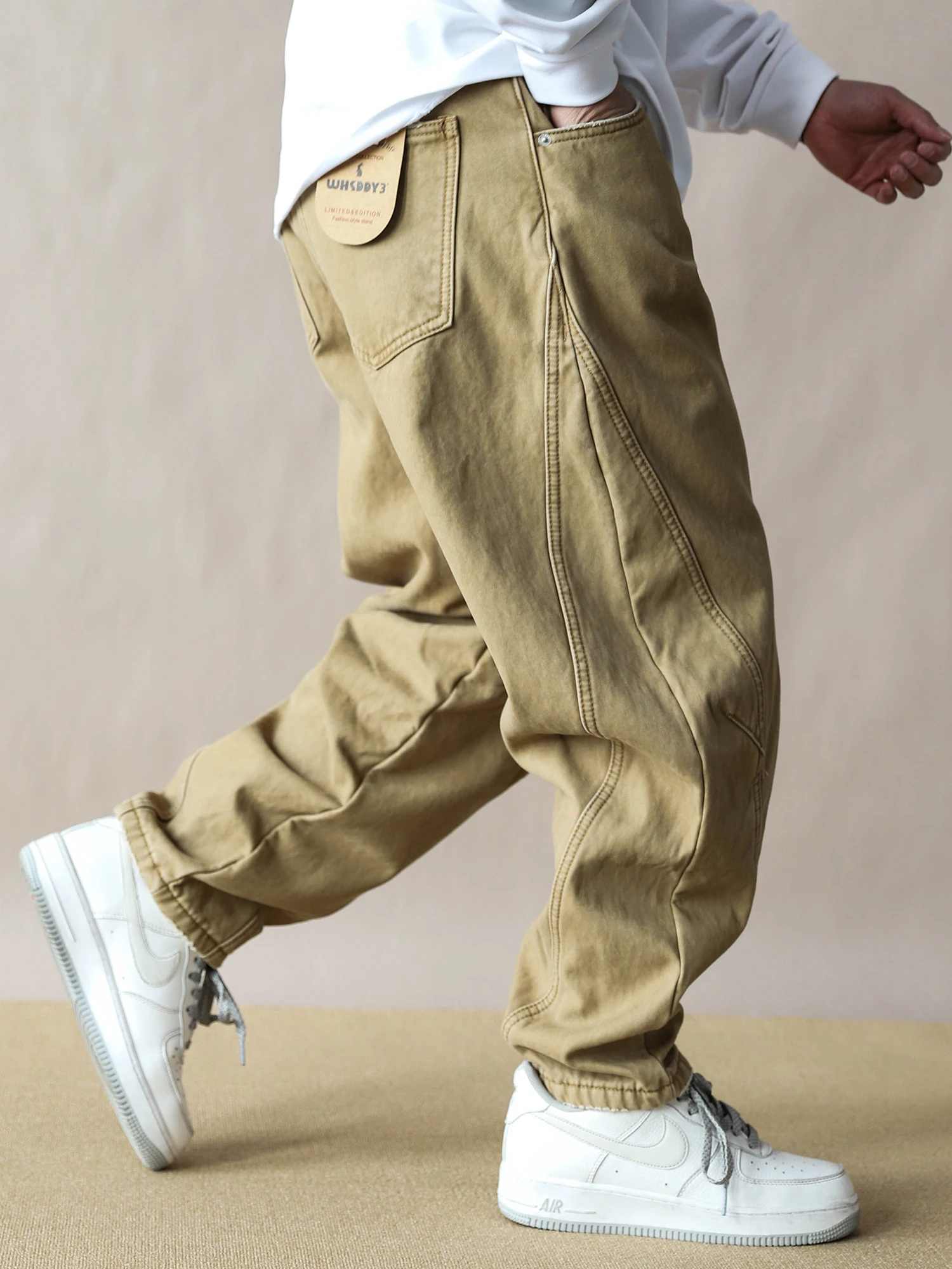 

Мужские повседневные брюки прямого кроя в американском ретро-стиле, утепленные флисом, свободного кроя, цвета хаки, рабочие брюки, весна 2026, новинка