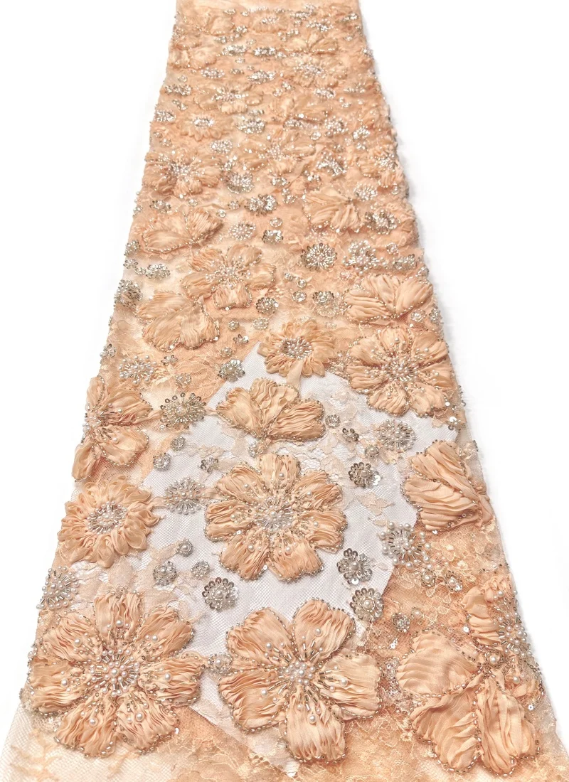 

3D Rose Beaded Embroidered Tulle Mesh Lace Fabric for Wedding Dresses and Stage Costumes Designer Fabric Sequins Party Women