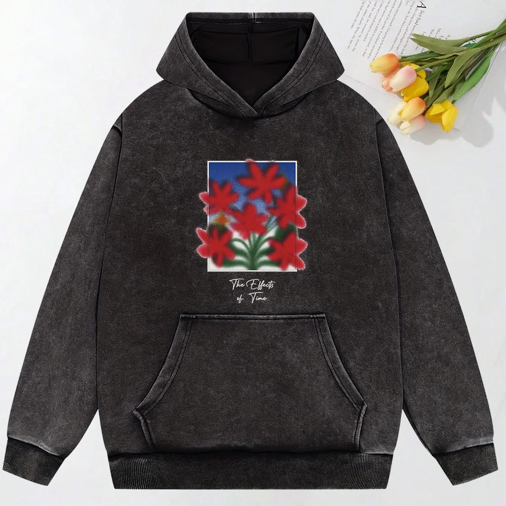 เสื้อฮู้ดดี้พิมพ์ลายดอกไม้เบลอๆ ผ้าฝ้ายเนื้อนุ่ม ล้างแล้วใส่ได้กับทุกชุด ทรงหลวม สไตล์ลำลอง ระบายอากาศดี เหมาะสำหรับฤดูใบไม้ร่วง แฟชั่นกีฬา ใส่ได้ทั้งชายและหญิง