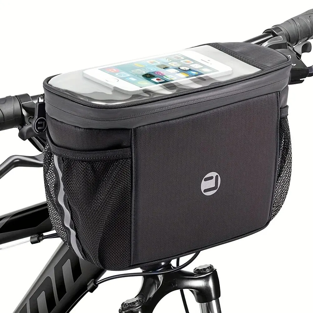 Bike Handlebar Insulated Bag, Bike Front Phone Bag Cooler Storage Pouch With TPU Touch Screen Insulation Bicycle Frame Bag