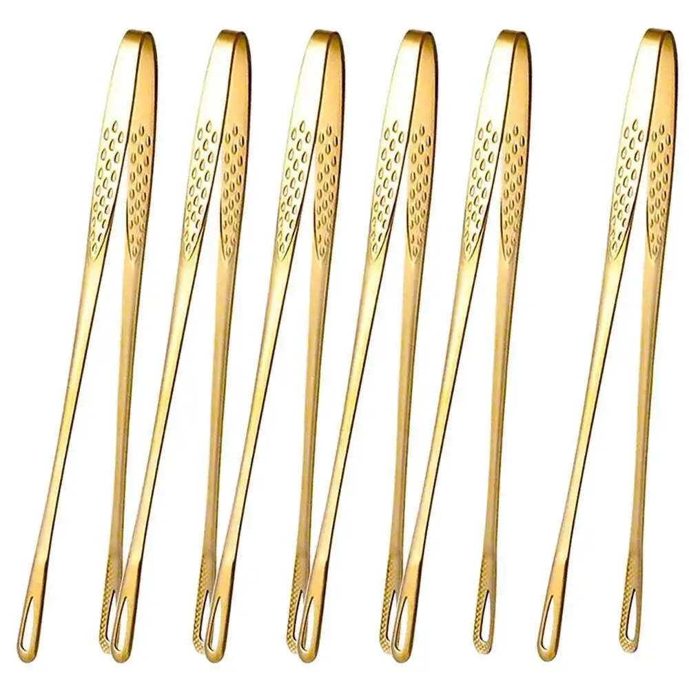 

6Pcs Stainless Steel Food Gold Long Handle Non-Slip Barbecue Clip Steak Buffet BBQ Tongs Kitchen Cooking Tools Accessories