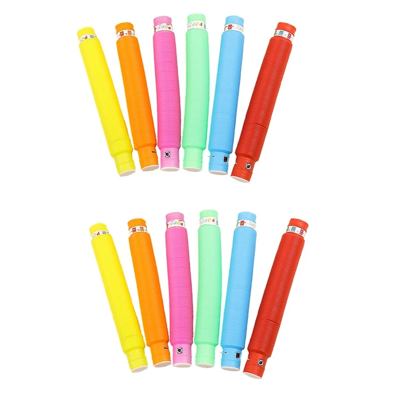 Tubo de Flash LED para adultos y niños, juguete sensorial de plástico corrugado para aliviar el estrés, 12 piezas