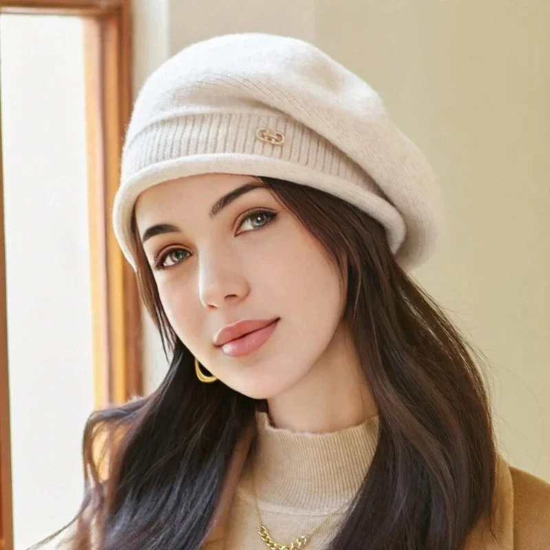 Autumn Winter Simple Premium Feel Sweet Cool Versatile British Painter Style Beret Warm Windproof Mushroom Hat Elegant Cute Cap