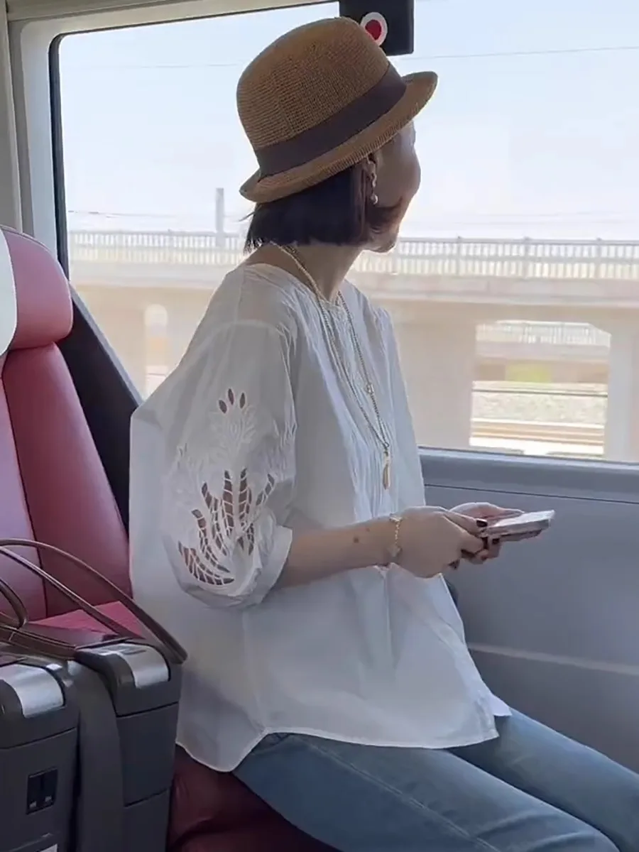 

Pure Cotton Women's irt Brand Tagl Design Versatile Summer Top Breathable Comfortable Korean Sle round Ne Five Sve