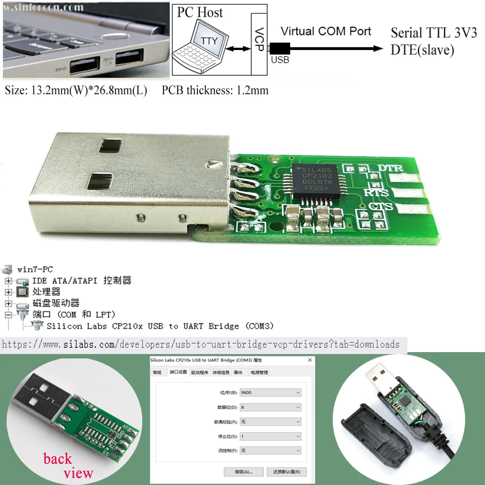 Silicon Labs CP210x USB zu UART Brücke COM3 für PLC MCU CPU TTL-3V3-WE-Debug-Kabel