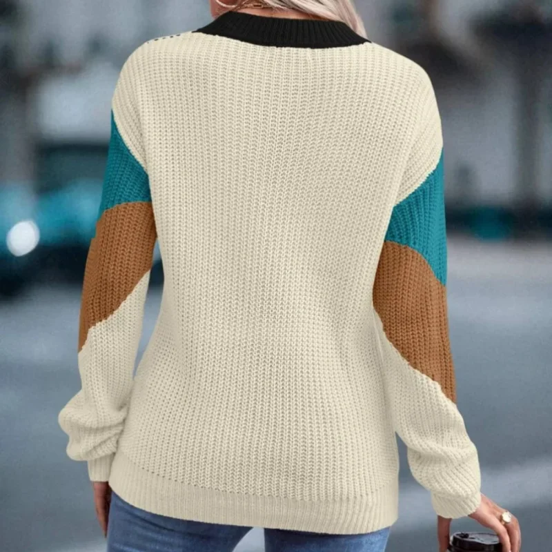 Knit Sweaters Women Jumpers Striped Print Round Neck Streetwear Pullover Top Casual Long Sleeve Warm Sweater Autumn Winter