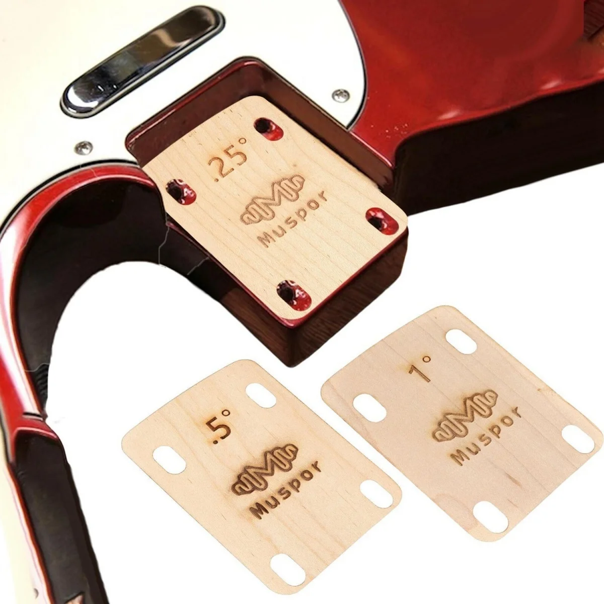 Miwayer 3-teiliges Gitarren-Hals-Unterlegscheiben-Set, 0,25 0,5, 1 Grad, massives Ahornholz-Set, Gitarren-Halsplatte-Werkzeug, für die Reparatur von Gitarrenbass