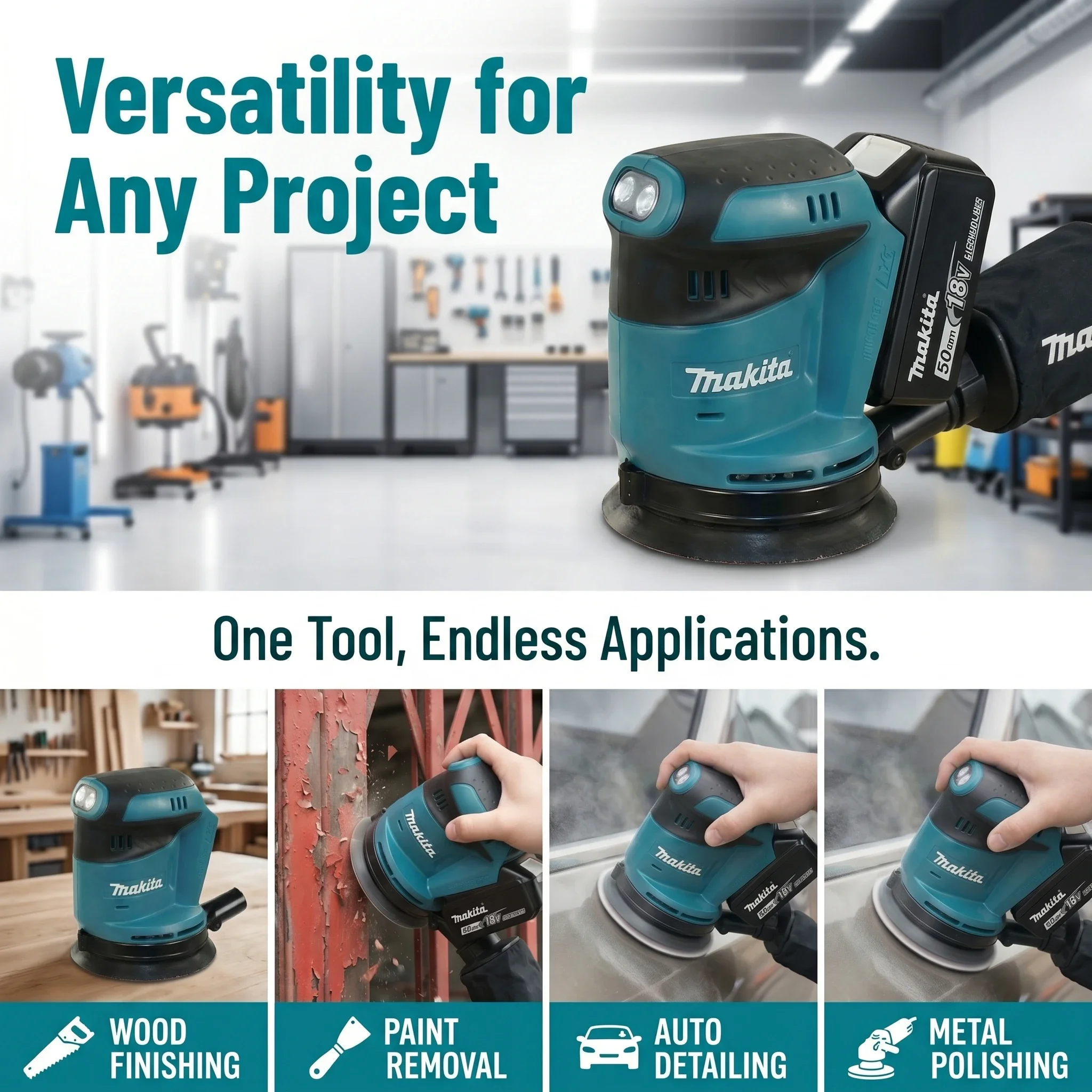 Makita DBO180Z 25mm Orbital Sander, 3 Speeds Adjustable Rechargeable Polishing Grinder Machine Fit 18V Battery