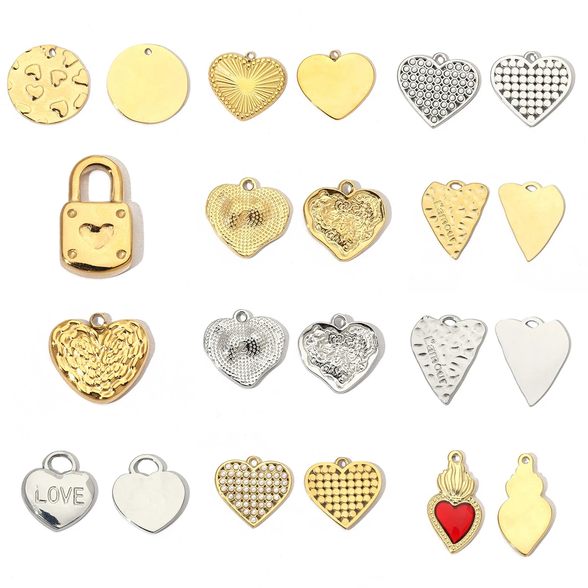 3Pcs/Lot Stainless Steel Love Heart Shaped Charms For DIY  Making  Bracelet Necklace Jewelry