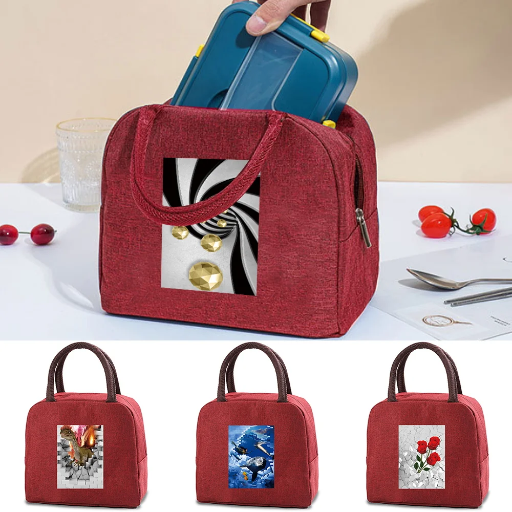 

Lunch Bag Women's Food Insulated Handbag Refrigerated Picnic Bag Insulated Lunch Box 3D Series Pattern