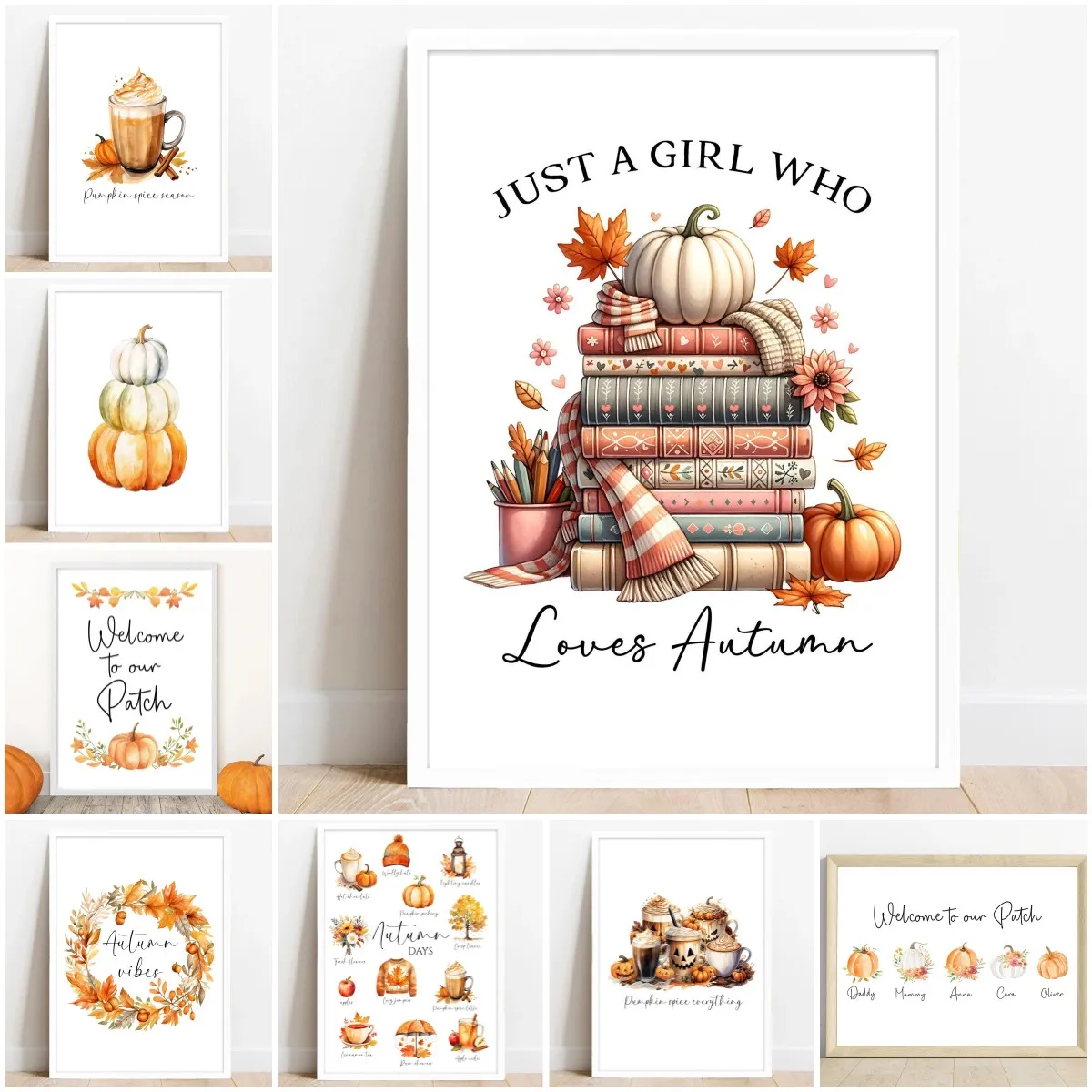 Pumpkin Spice PosterPrint Autumn Home Decor Pumpkin Coffee Latte Poster Seasonal Wall Art Fall Home Decorations Wall Art
