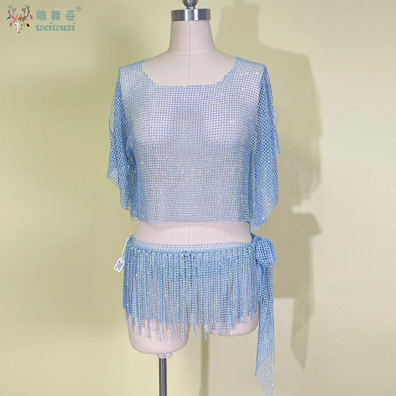 Nieuwe Buikdans Diamant Top + Kwasten Hip Taille Sjaal voor vrouwen Oosterse Taille Keten Hippe Sjaals Oosterse Dans accessoires