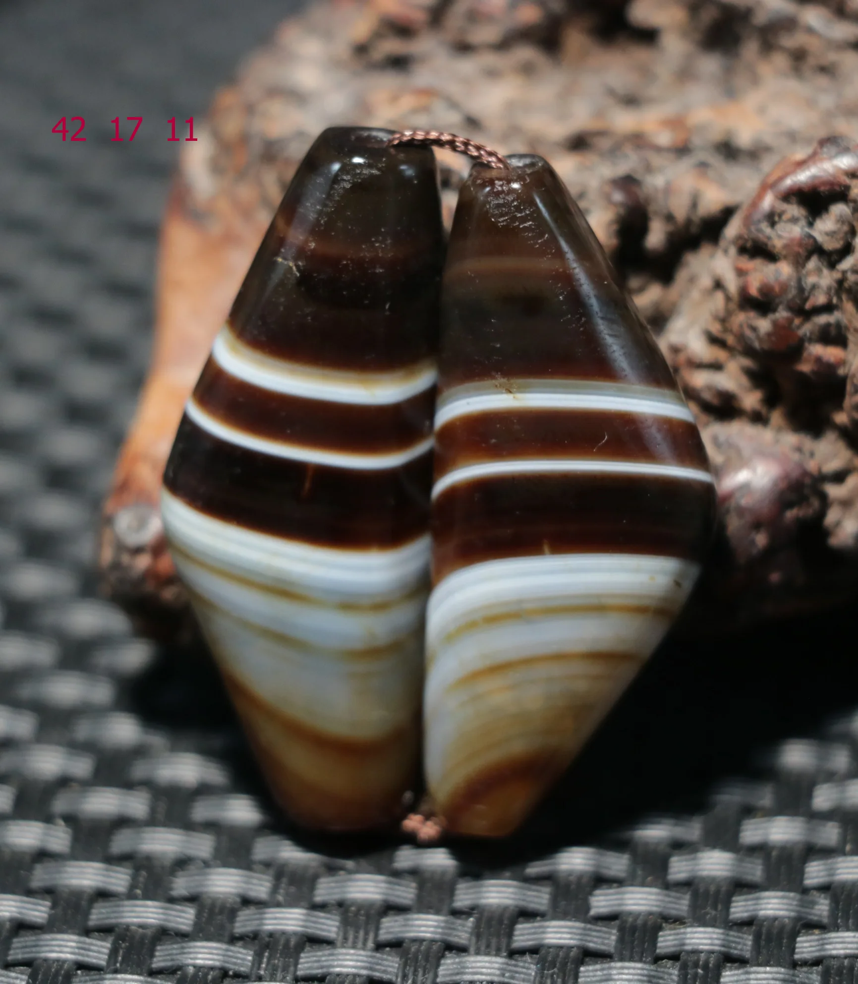 pair 5A Energy Tibetan Old Oily Agate Natural Silkworm Stripes DZi Bead Pendant Timestown UPD230205a1