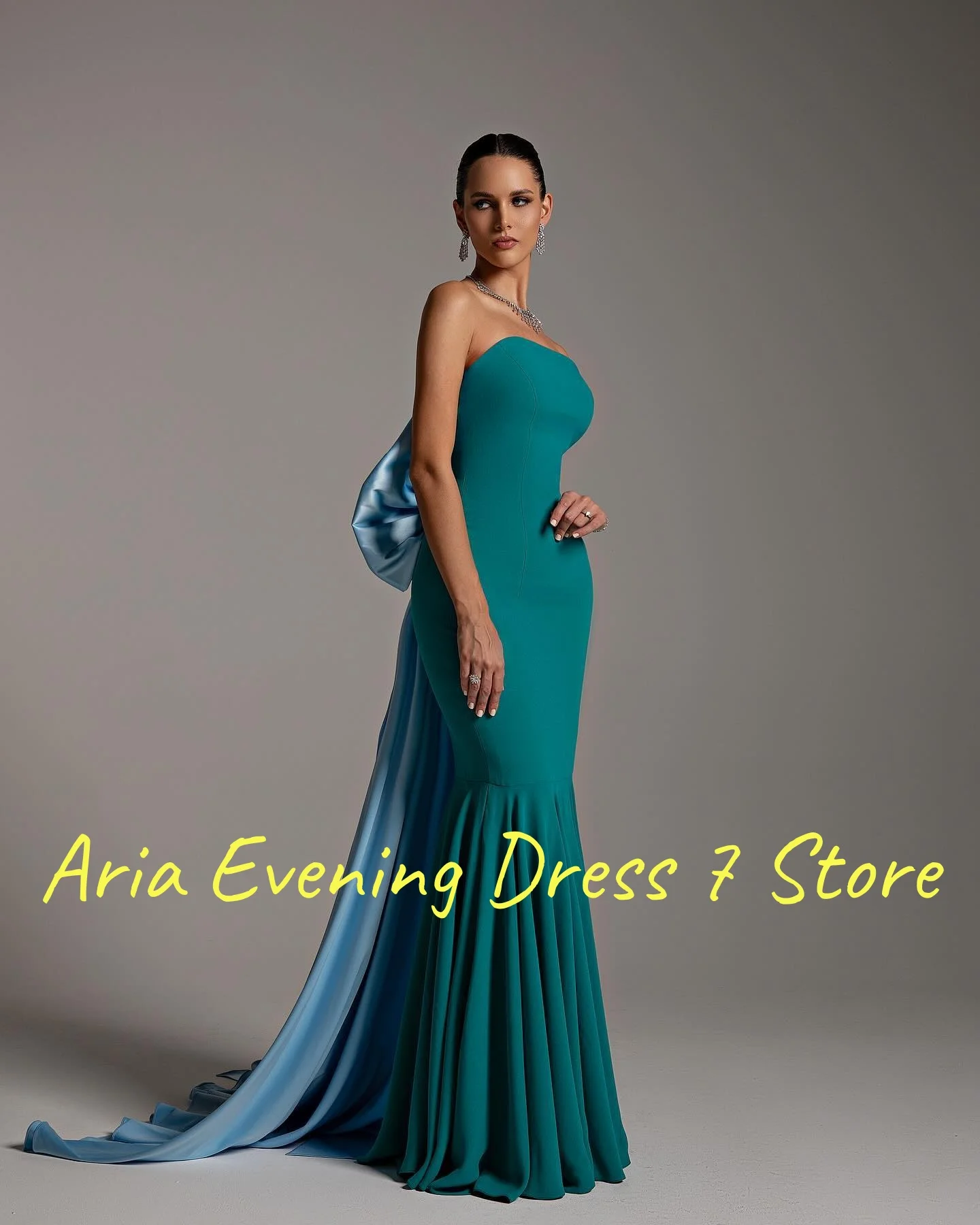 Customized  Sexy Jersey Mermaid 3D Bow Evening Dresses Delicate Strapless Sleeveless Cocktail Dress Custom Size Party D