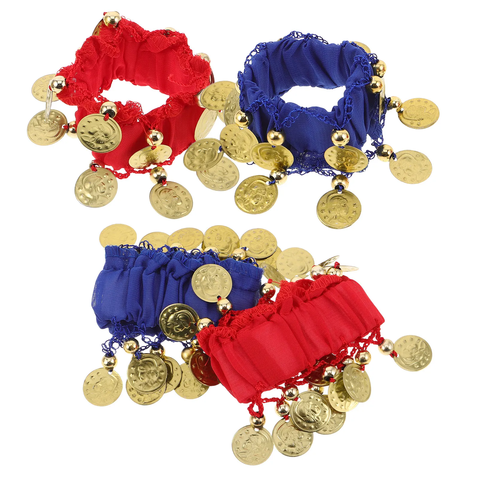 

4 шт. браслеты на живот с красными и королевскими синими пайетками, манжеты на запястья для женщин и девочек, аксессуары для индийских танцевальных костюмов