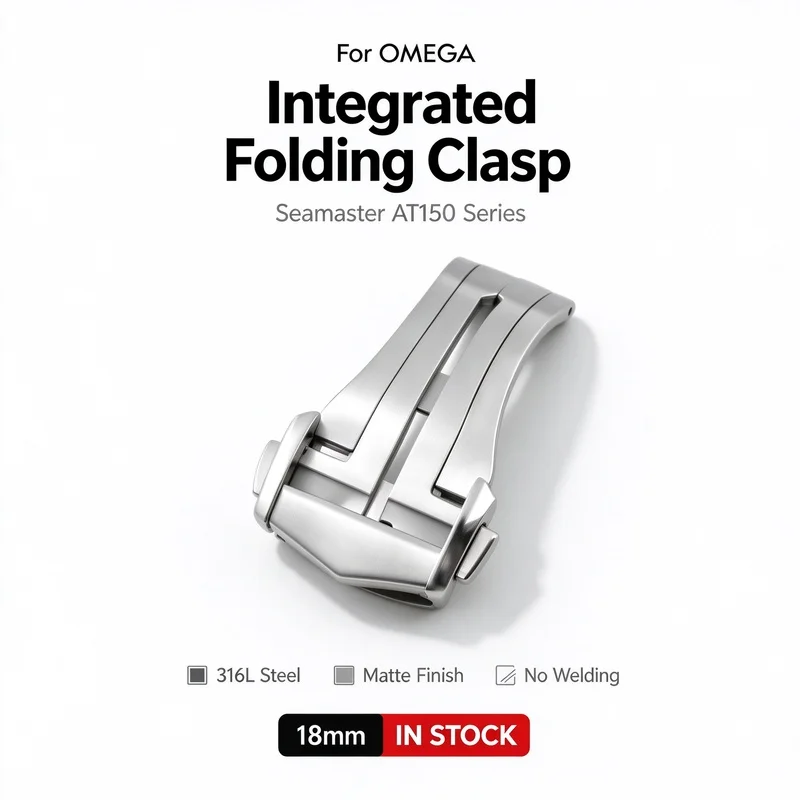 316L Stainless Steel Deployment Clasp for Omega Seamaster AT150 18mm Matte Finish No Welding Integrated Folding Buckle Silver