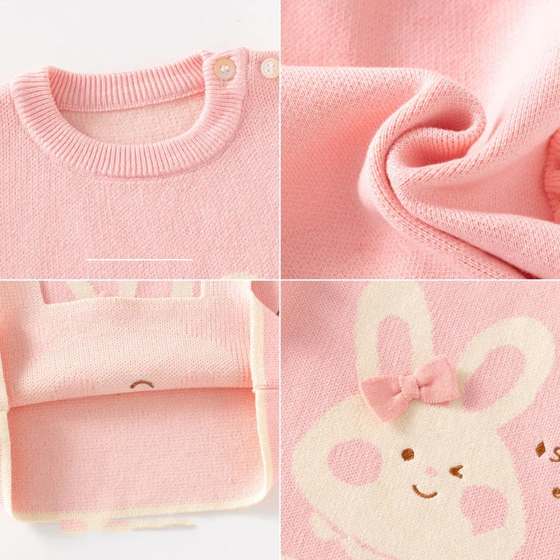 1-6 Year Little Girl Vest Spring Autumn Ins Knitted Cartoon Rabbit Letter Lace Children Girl Knitwear Cotton Baby Girl Waistwear