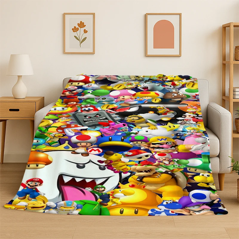 HD Cute Cartoon M-Mario Game Flannel Throw Blanket,Warm Cozy Blanket for Bed,Sofa,Couch,Bedroom,Living Room,Office,Camping Gift