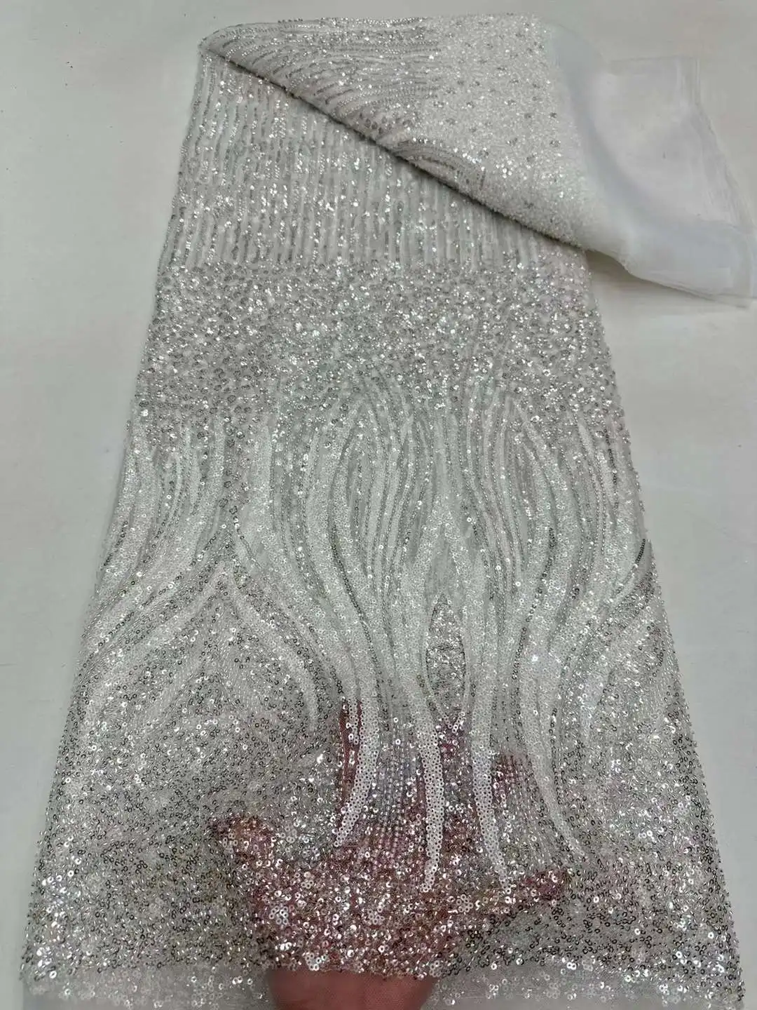 Tecido de renda para festa vestido de noite, Tubo frisado, Macio e bordado, Elegante e delicado, Melhor qualidade, U _ Ge5818, 2022